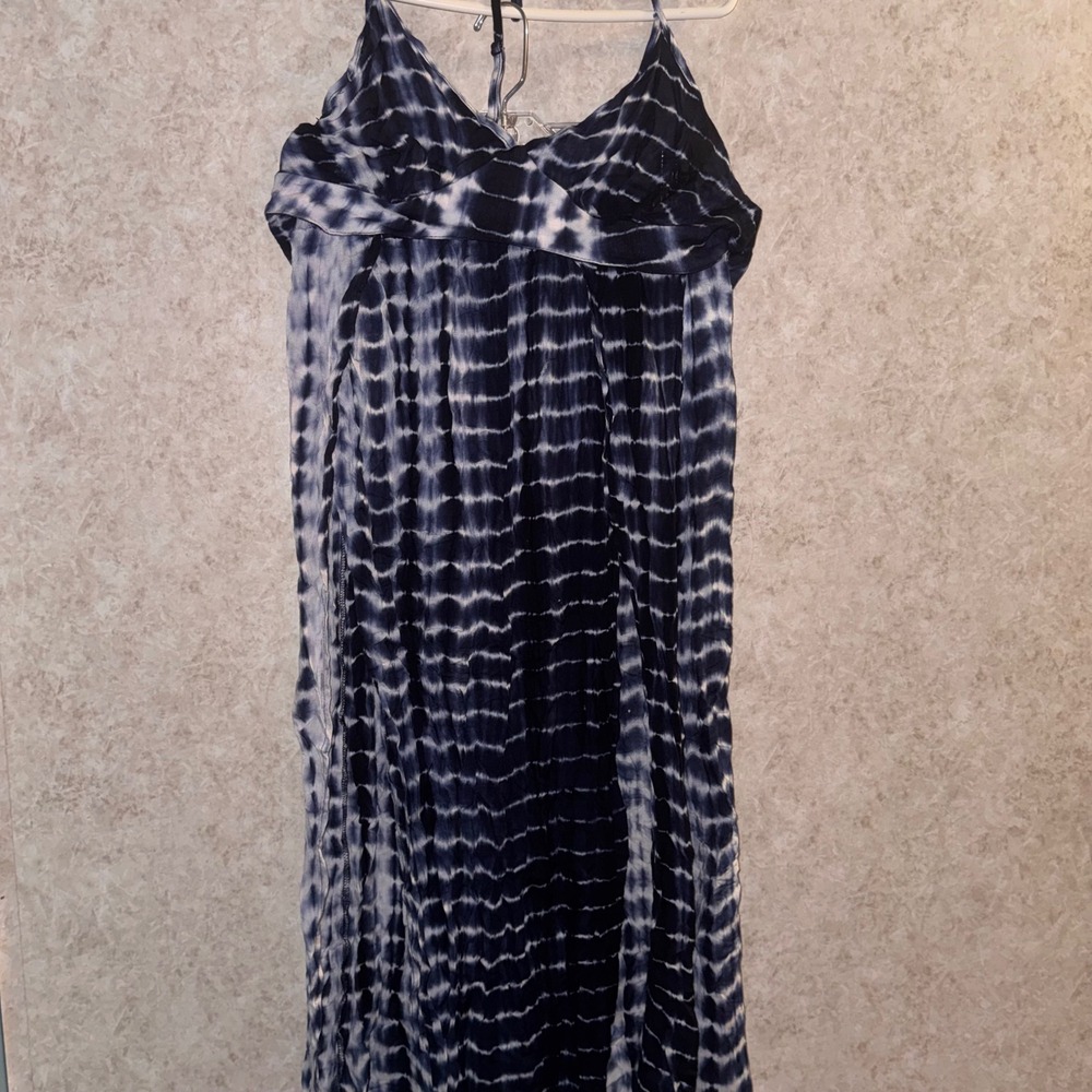 SHEIN Navy Blue White Tie Dye 2 Piece Set Crop Halter Top Maxi Skirt Large